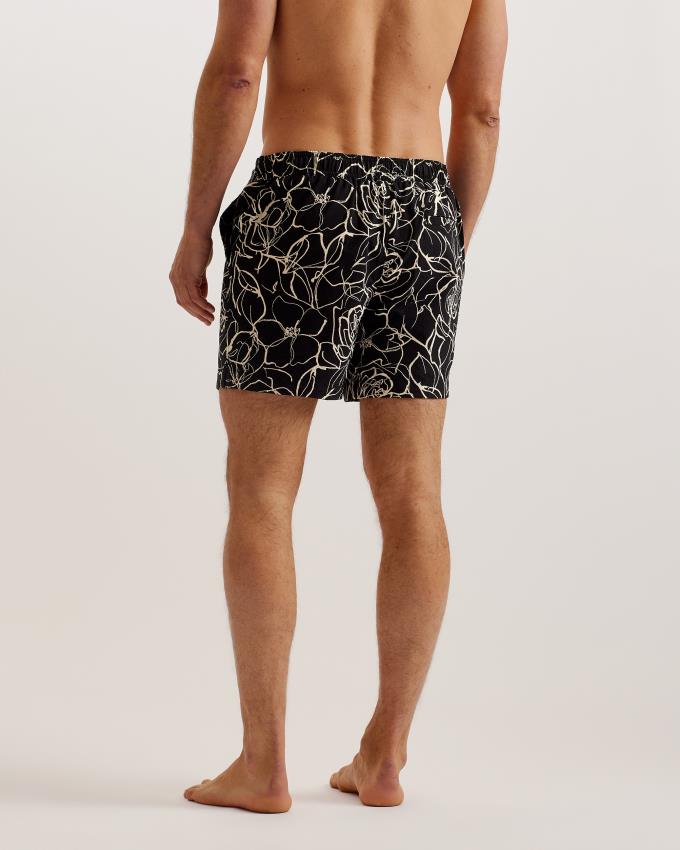 Short Ted Baker Floral Print Seersucker Swim Noir Homme | ERG-01537693